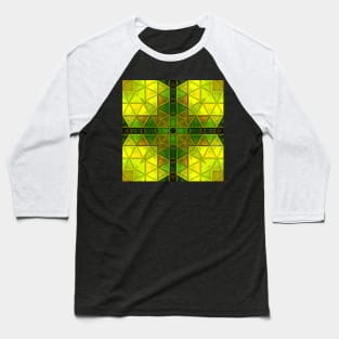 Mosaic Kaleidoscope Flower Yellow and Green Baseball T-Shirt